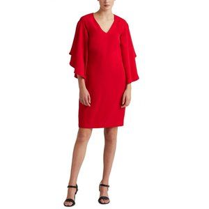 NWT Lauren Ralph Lauren Womens Ruffle-Sleeve Cocktail Dress 253855211002 4 Red